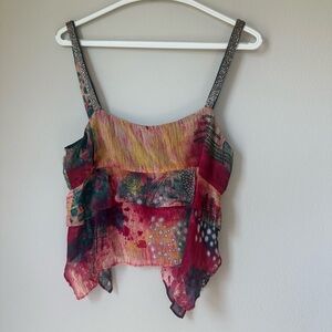 Zara Pink Orange Asymmetrical Ruffled beaded Camisole m